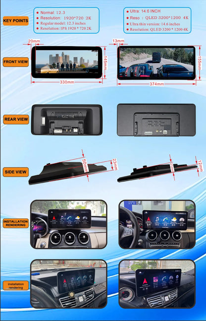 3200*1200p 14.6" Android Qualcomm 680 Carplay for Mercedes-Benz GLC X253 C253 GLC43 GLC63 GLC200 GLC220 GLC250 GLC260 GLC300