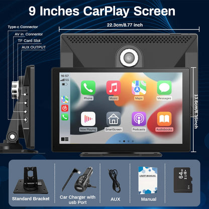 Pionray 7/9/10.26” CarPlay Android Auto Car Radio Multimedia Video Player IPS Touch Screen With AUX USB Support Rearview Camera