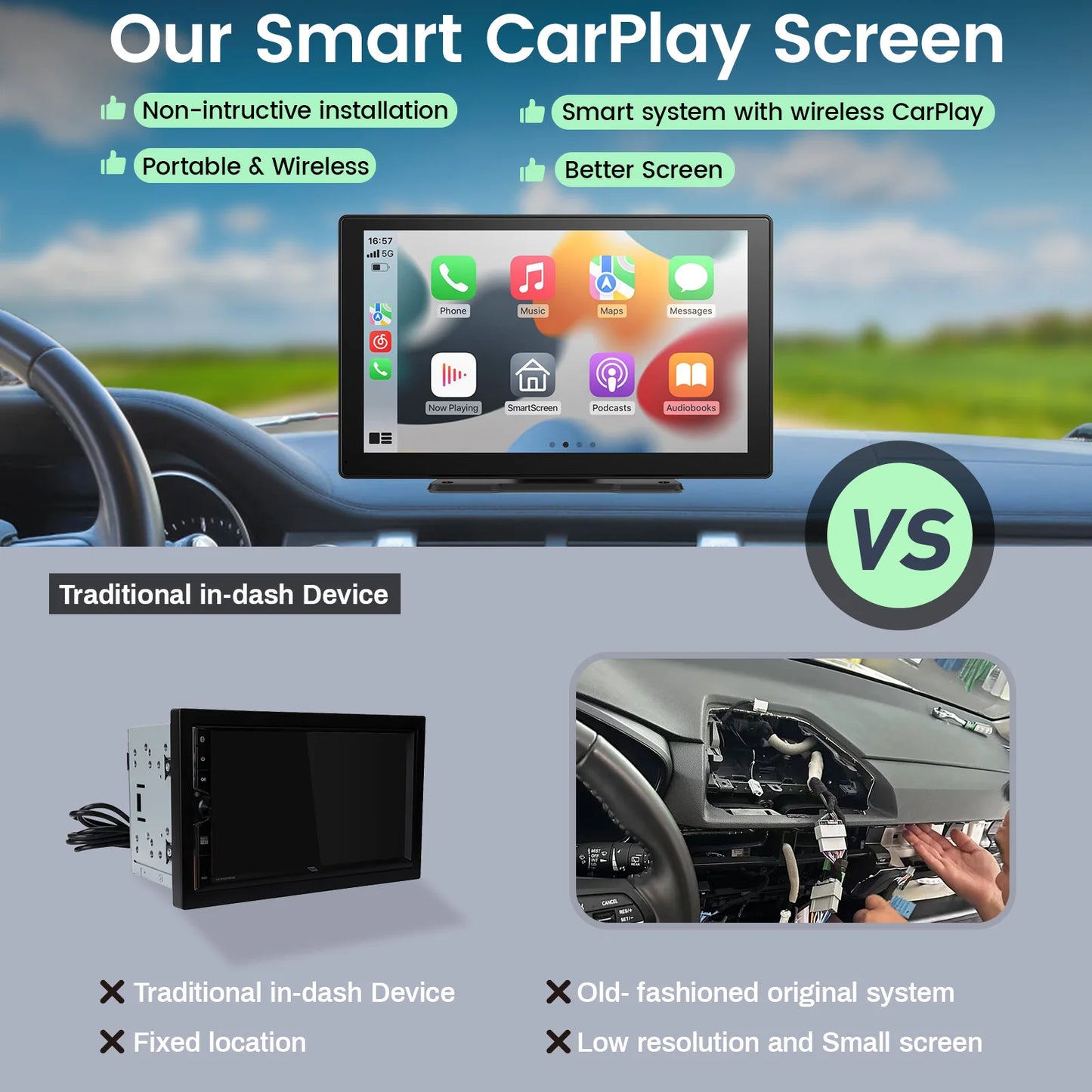 Pionray 7/9/10.26” CarPlay Android Auto Car Radio Multimedia Video Player IPS Touch Screen With AUX USB Support Rearview Camera