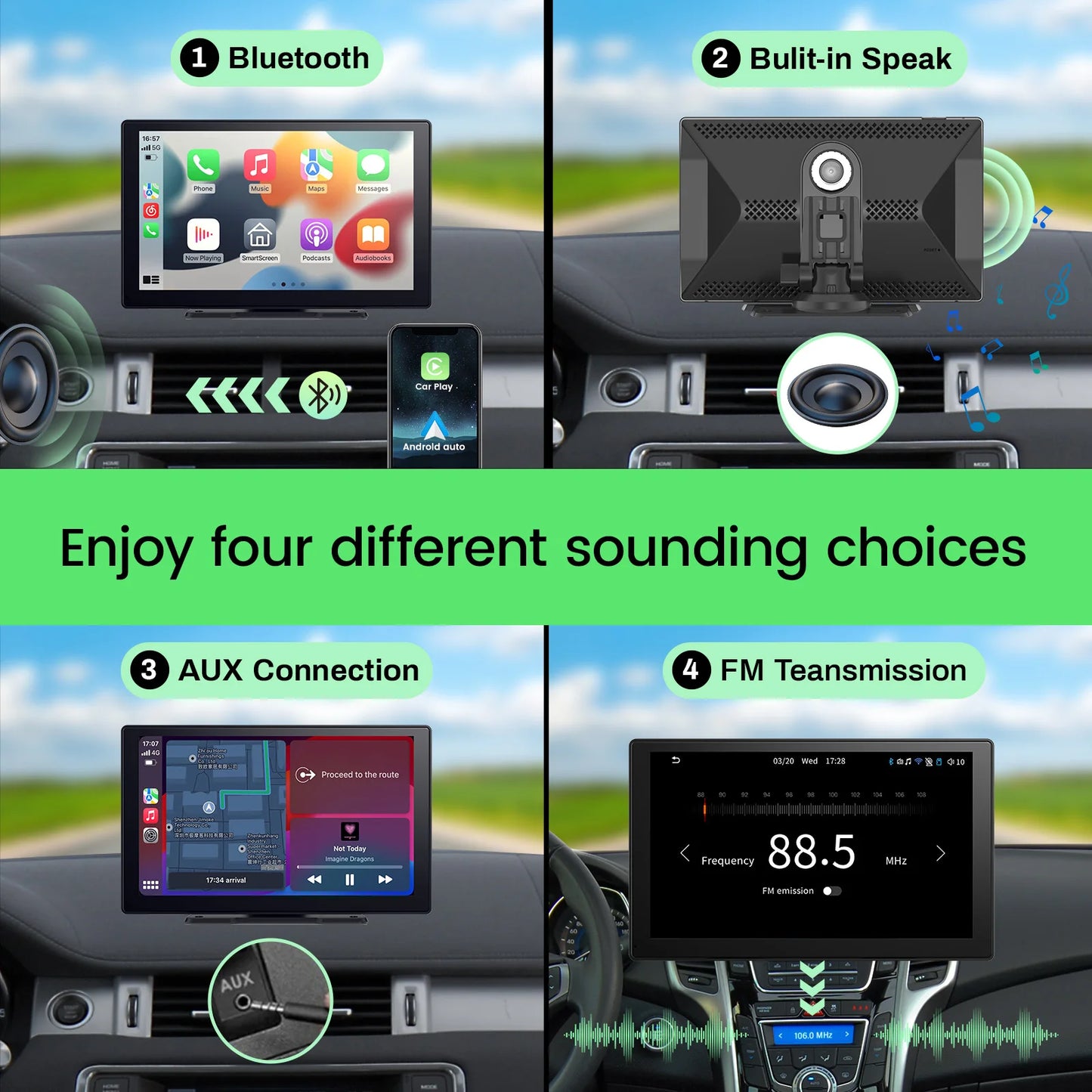 Pionray 7/9/10.26” CarPlay Android Auto Car Radio Multimedia Video Player IPS Touch Screen With AUX USB Support Rearview Camera