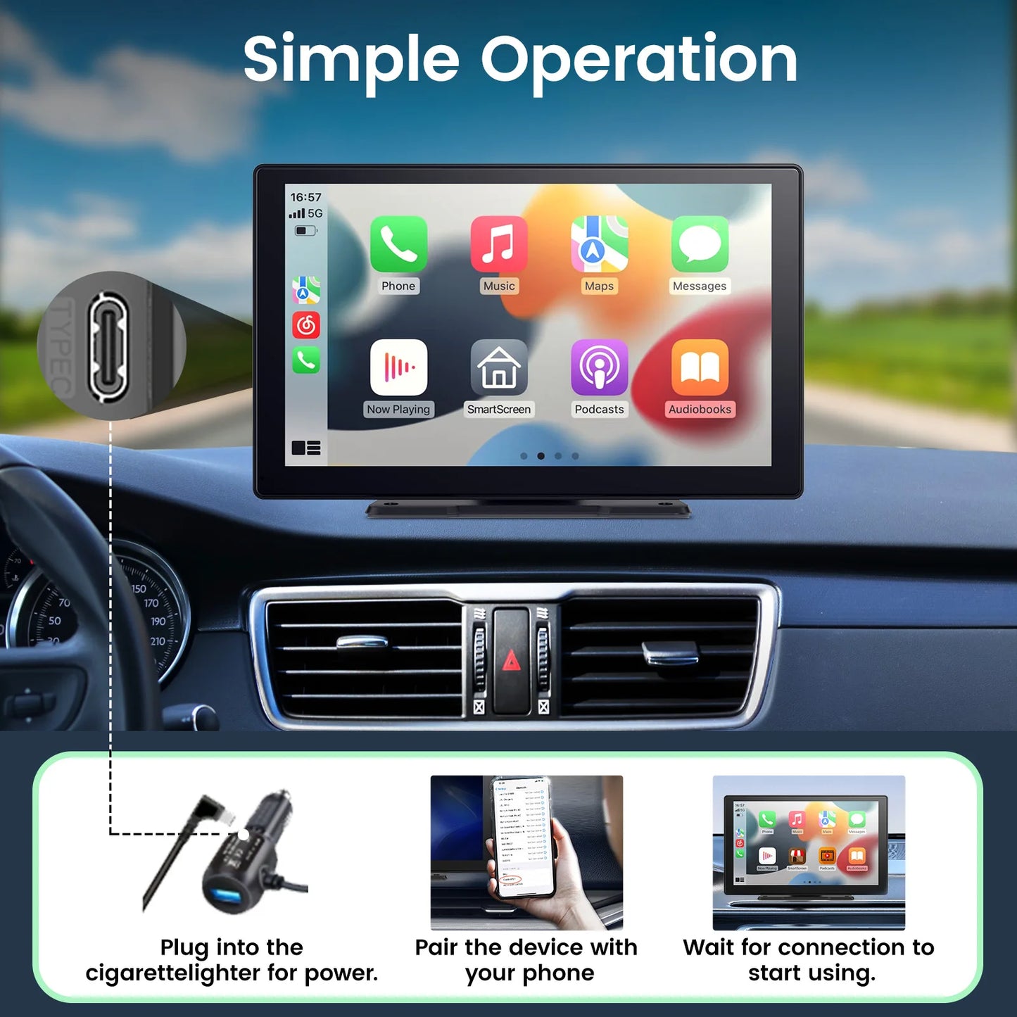 Pionray 7/9/10.26” CarPlay Android Auto Car Radio Multimedia Video Player IPS Touch Screen With AUX USB Support Rearview Camera